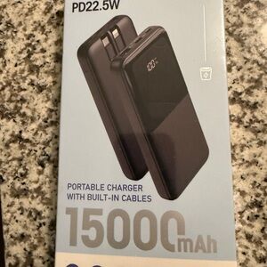 Portable Charger with Built-in Cables - Black